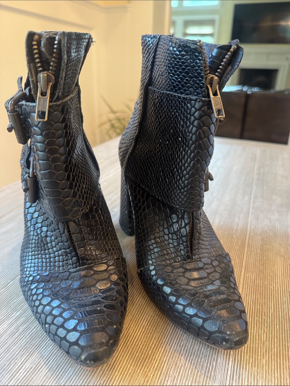 Freebird by Steven Black Snake-Embossed Pointed Ankle Booties Joey